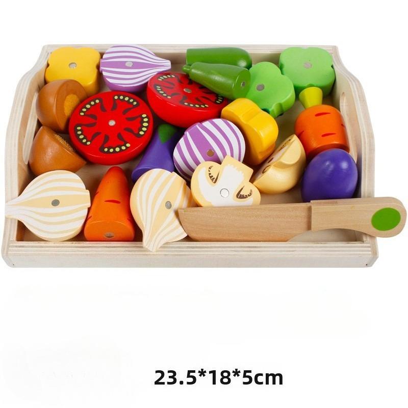 Holz Simulation Küche Rollenspiel Spielzeug Klassisches Spiel Montessori Lernspielzeug für Kinder Kinder Geschenk Obst Gemüse Schneideset