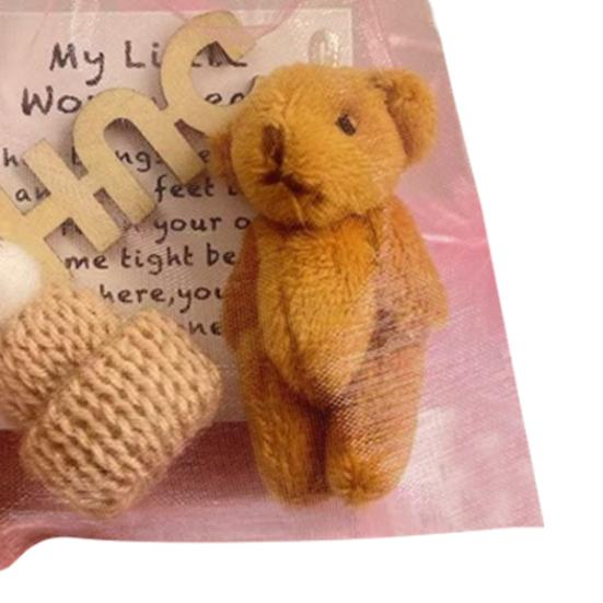 Pocket Hug Plush Bear Toy with Encouragement Card Mesh Bag Mini Positive Stuffed Bear Doll with Knitted Hat Inspirational Gift