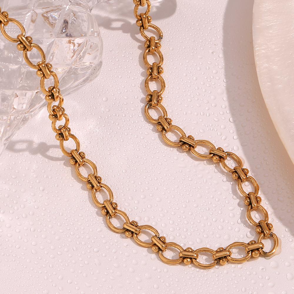 MamacitaSlay 18K Gold Plated Stainless Steel Oval Geometric Necklace Party Creative Waterproof Jewelry Unisex Accessories Gift