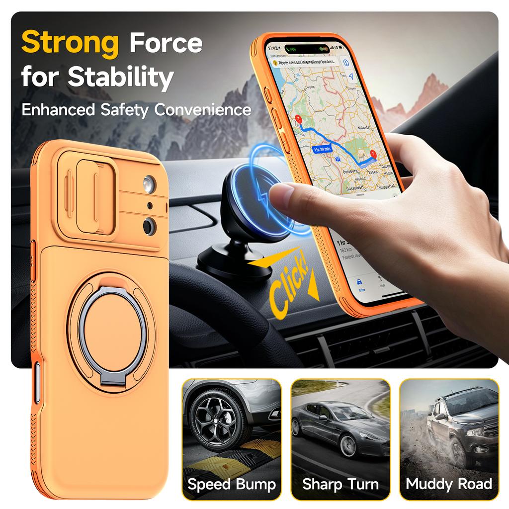 360 Rotating Magnetic Stand Shockproof Case for iPhone 18 Pro Max 17 16 15 14 13 12 Sliding Card Slot for Magsafe Slim Fit Cover