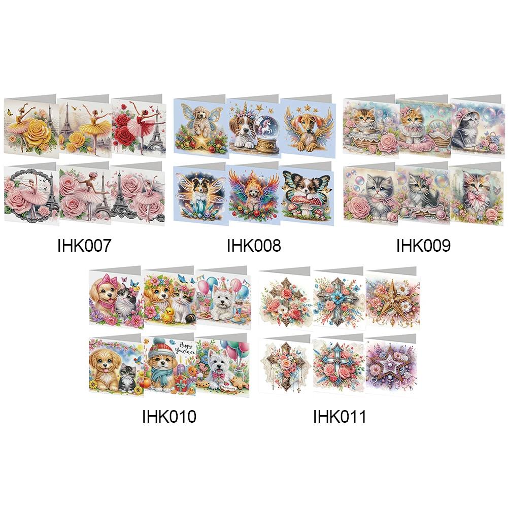 6Pcs Ballet Animals Faith Diamond Mosaic Festival Gift Cards Rinestone Embroidery Arts Craft Cards Kit Birthday Gift for Friend