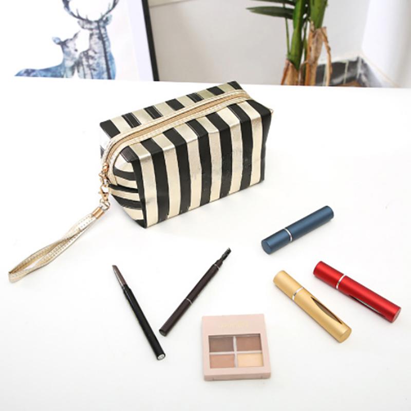 Phnom Penh Stripe Cosmetic Bag Pu Leather Anise Storage Bag Lady Clutch Bag