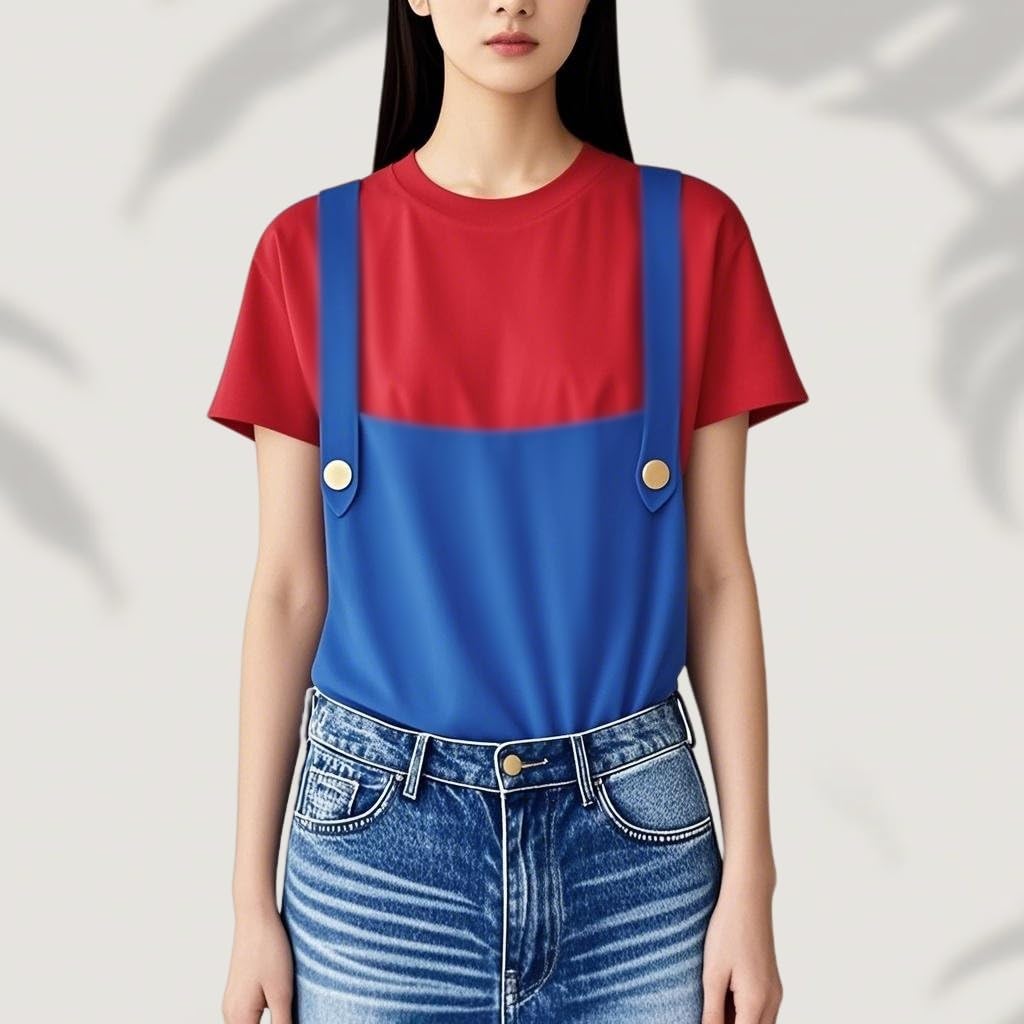 [COSYAMA] Mario T-Shirt, kurzärmelig, Milchproteinfaser, Unisex, rot und blau, für Cosplay und Events (JP, Alphabet, L, Mario-Rot)