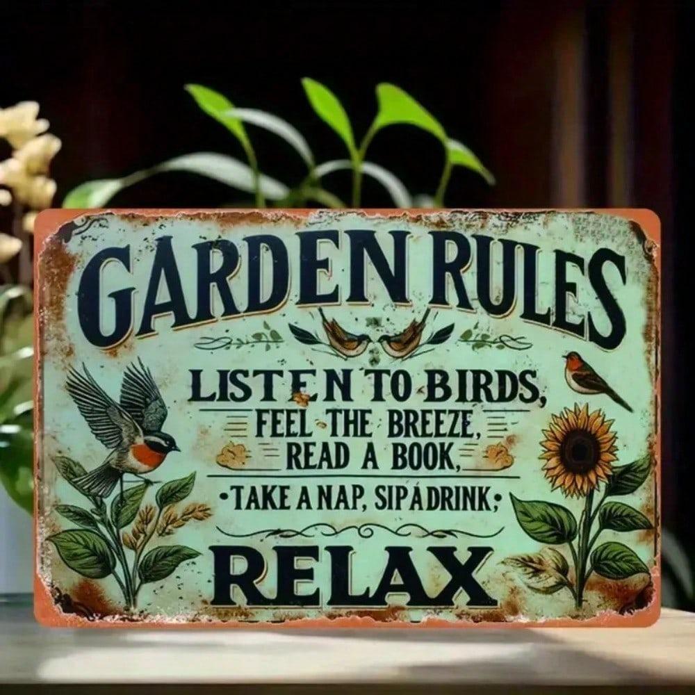 Vintage Garden Rules Metal Sign 8x12 Inch Wall Decor for Home Bar Cafe