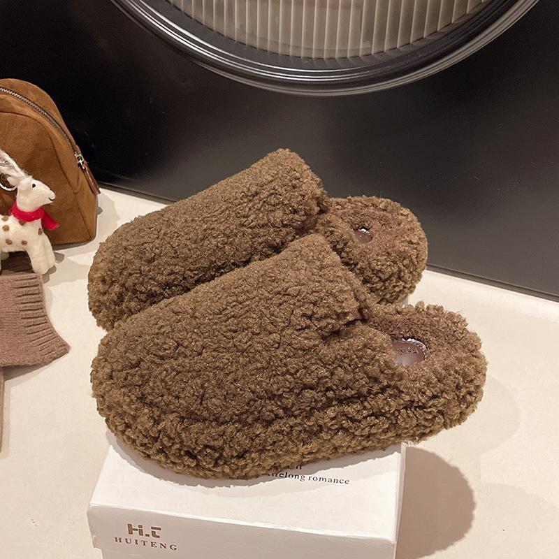 Fashion Winter New Baotou Slippers Women's Fashion Round Head Deep Mouth Suede Thick Soles Anti-slip Wear-resistant Flat Shoes