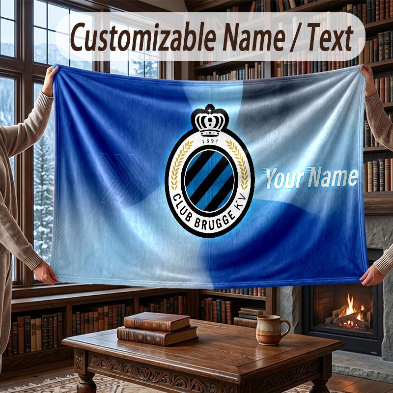 Custom Name Flannel Throw Blanket Club Brugge FC Pattern Warm Home Decoration
