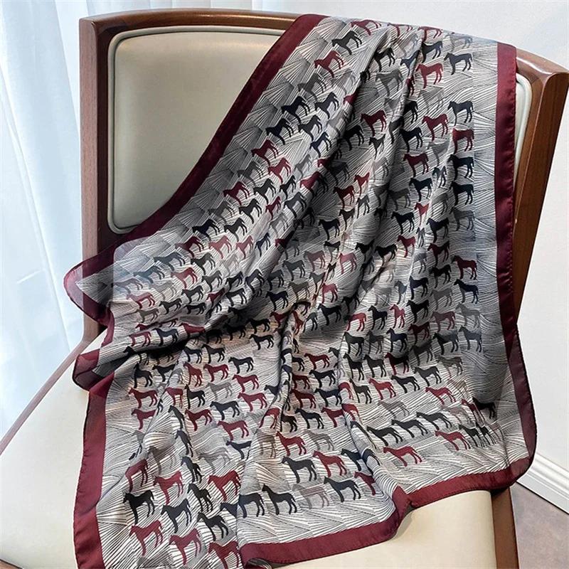 2024 New 70*70cm Silk Satin Hair Scarf Women Handkerchief Printed Female Square Head Bandana Small Neck Muffler Hijab Lady Girl