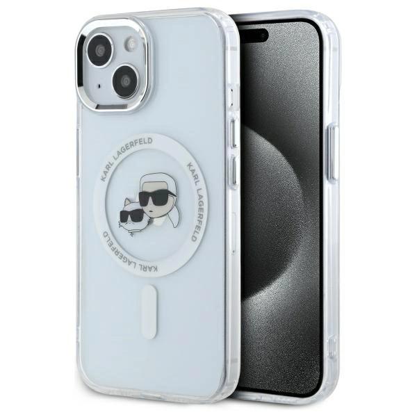 Karl Lagerfeld Klhmp15Shlskch Iphone 15  6.1 Biały/White Hardcase Iml Metal Karl&Choupette Head Magsafe