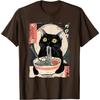 Black Cat Eating RaUnisex Japanese Ukiyo Style Graphic Tee T-Shirt Anime Food Lover Gift