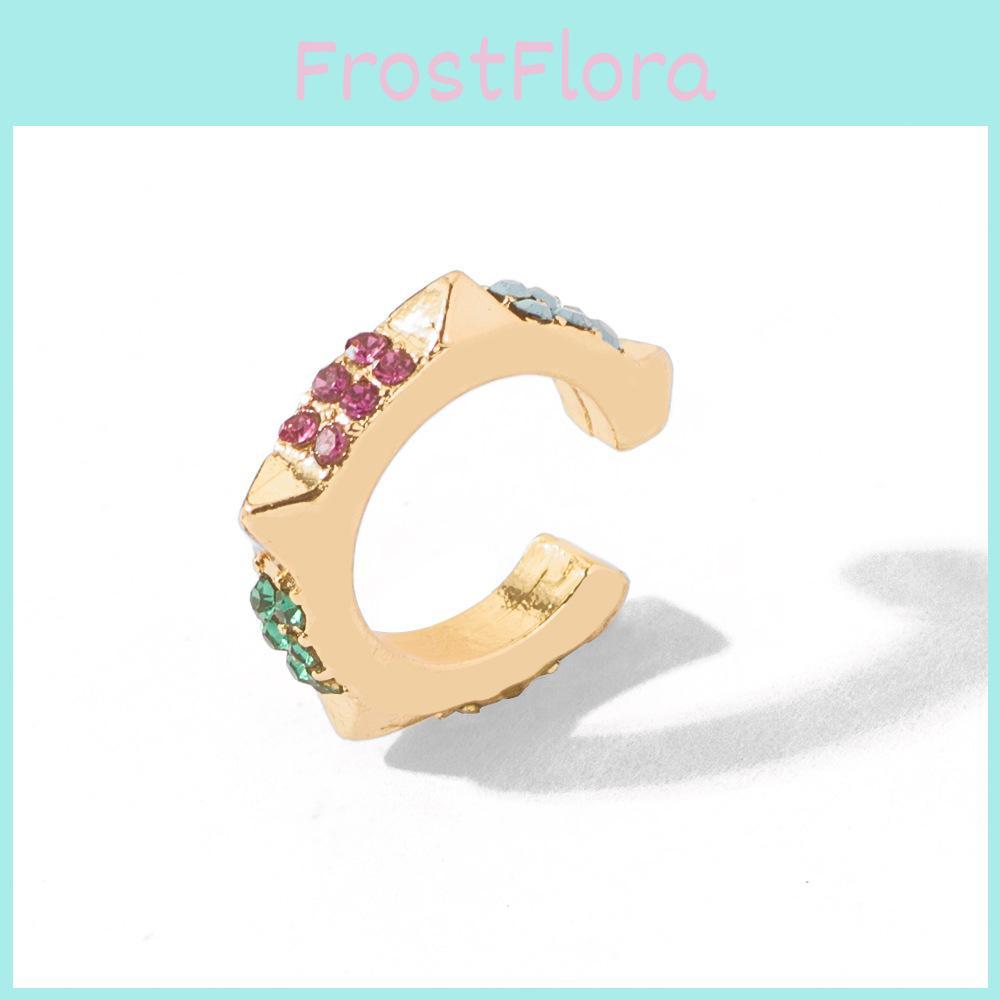 Elegant Alloy Geometric Ear Cuffs With Colorful Rhinestones For Trendy Women