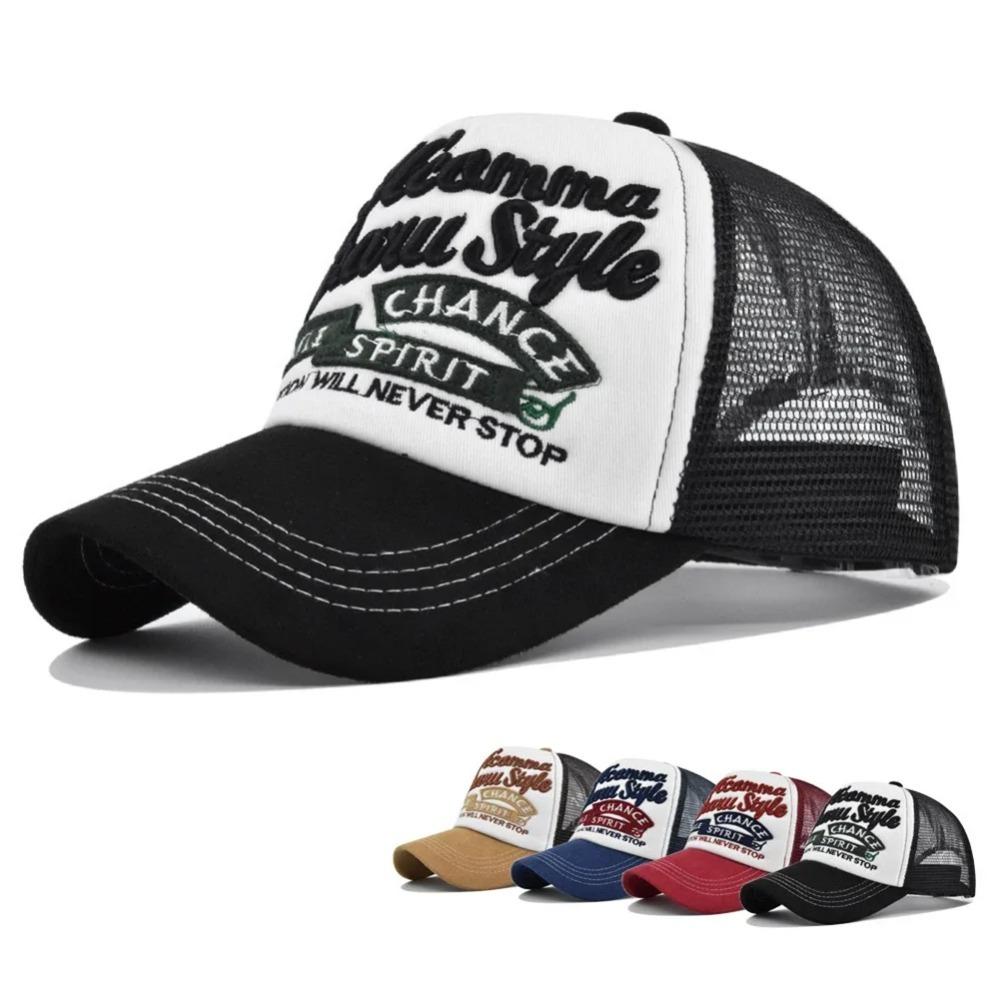 Outdoor Letter Three-dimensional Embroidered Cotton Baseball Cap, Personalized Color Blocking Adjustable Breathable Design