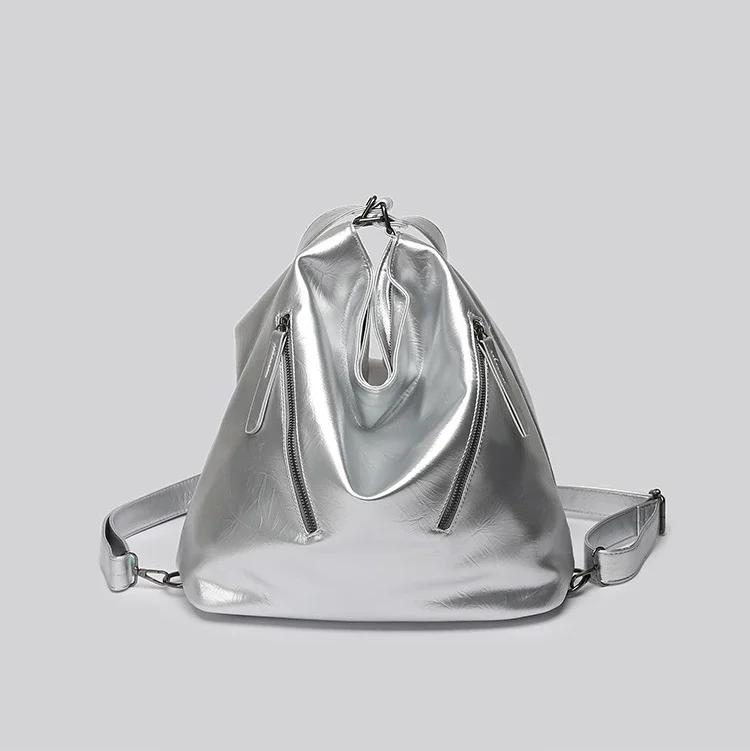 

Fashi Women Bucket Shoulder Bag PU Leather Travel Backpacks Versatile Female Tote Handbags срібний