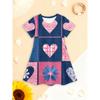 Girls' 3D Butterfly Print Short Sleeve Dress - Summer A-Line Dress with Round Neck, Machine Washable Playwear for & Little Girls,