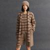 Women's Double Ply Cashmere Cardigan - Round Neck, Thickened Sweater Coat, Retro Casual Stripes, Color Block Design.