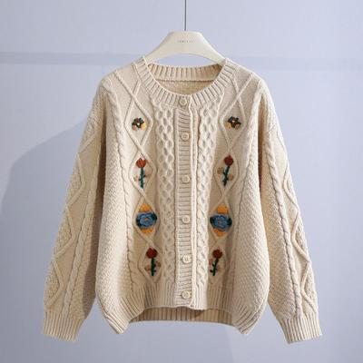 Sweaters Coat Cardigan for Women Autumn Winter Embroidery Vintage Loose Long Sleeve Thickened Cardigan Sweaters Coat