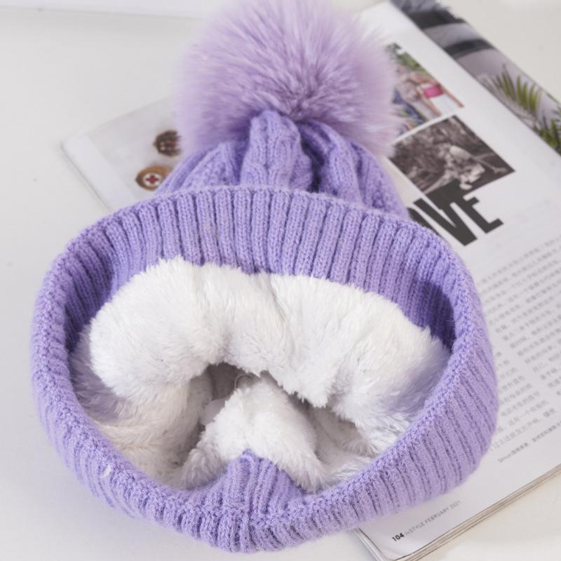 Knitted Hat for Women In Winter Warm Plus Velvet Thickened Wool Ball Wool Hat Korean Style Trendy Versatile Cycling Ski Ear Protection Hat