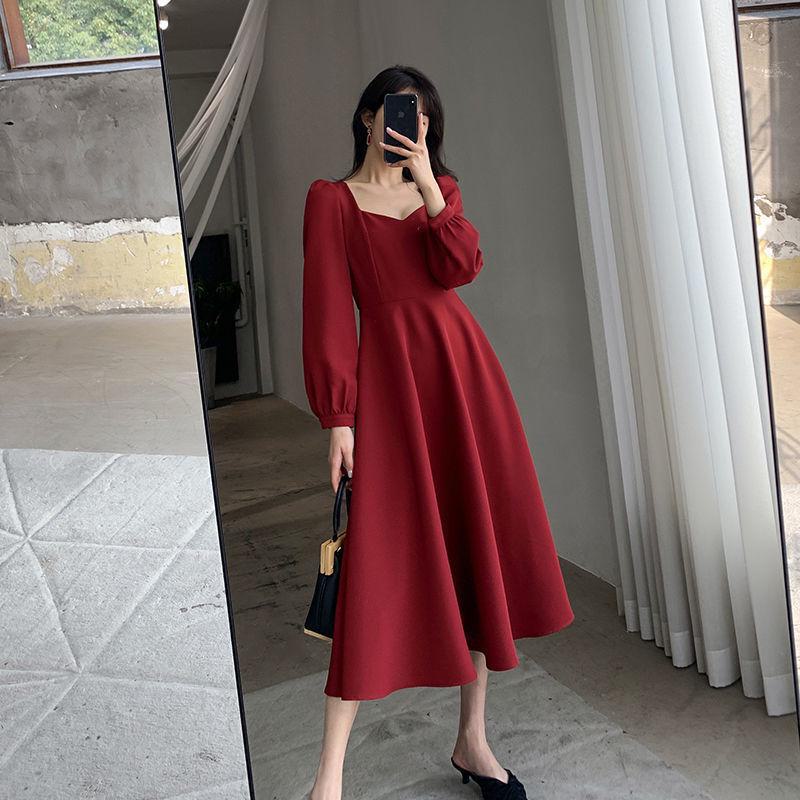 Robe Noire Rétro Style Hepburn Col V pour Femme - Printemps/Automne 2024 Jupe Longue au-Dessus du Genou