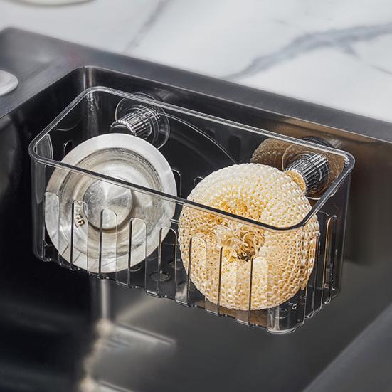 Suction Cup Sink Drain Rack Quick Drain Hollow Design Kitchen Sink Organizer for Sponges Brushes Soap