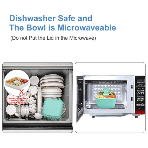 Freshmage 56oz Lunch Container To Go - Salad Bowl with 3 Compartments and Dressing Container for Toppings and Snacks - Unisex (Green)