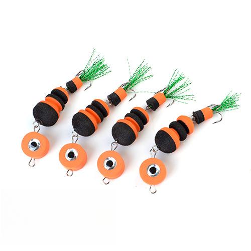 Foam Bait Triple Anchor Hook False Worm Bait Stringer Hook Floating Lure 4pcs