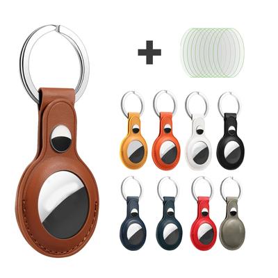 For  AirTag Case Leather Luxury Protective Cover +Soft Protective Film