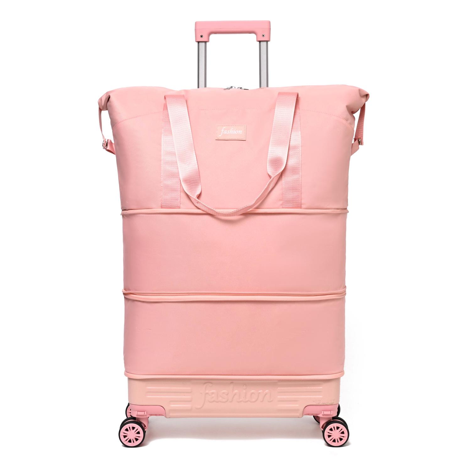 

Стильная водонепроницаемая дорожная сумка 2025 года с тележкой, универсальными колесами, минималистичным дизайном и возможностью ручной переноски розовый