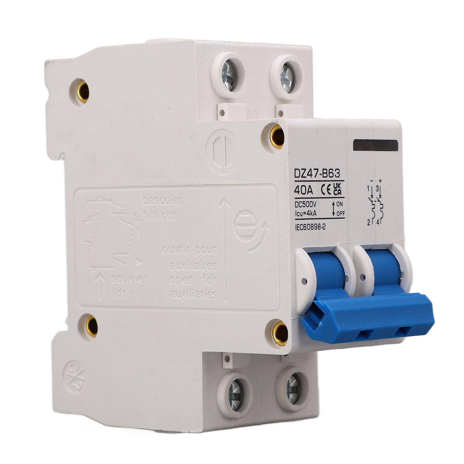 

DC Miniature Circuit Breaker DIN Rail Mount Type B 2P 40A 500V for Solar PV System DZ47 B63