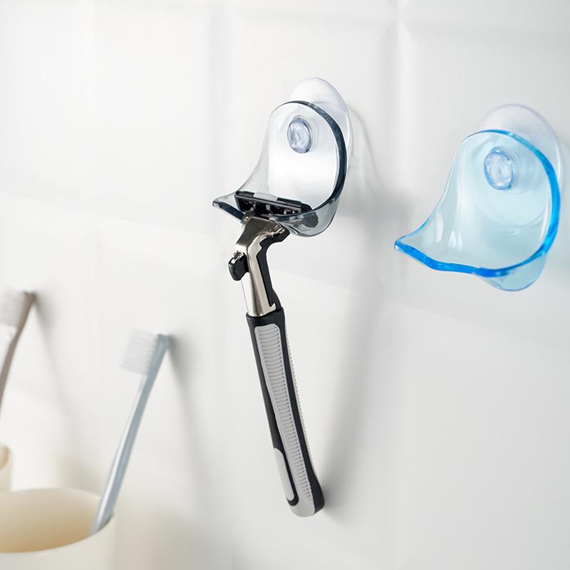Suction Cup Shaver Holder - Wall-Mounted Razor Hanger (Gray/Blue)