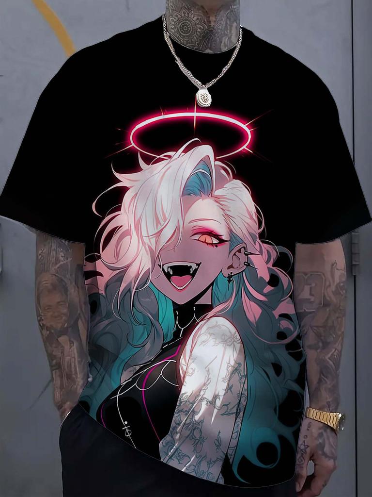 Cartoon Tattoo Meisje Patroon 3d Geprint Heren T-Shirt Oversized Sweatshirt Voor Mannen Bad Girl Harajuku Top Korte Mouw T-Shirt