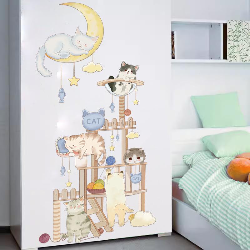 Wall Decoration Stickers Ins Style Creative Small Fresh Cat Warm Room Bedroom Wall Layout Wall Stickers Window Stickers