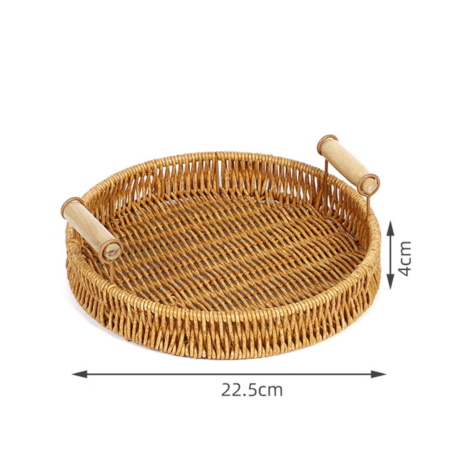 

Rattan Style Fruit Basket Hand Woven Bread Storage Bin Japanese Style Double Handle Tray for Kitchen Dining Room Organizer