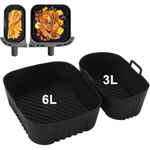 Air Fryer Silicone Liner for Philips Dual Basket Air Fryer 3000 Series 6L/3L,2-Pack Reble Dual Airfryer Liners Accessories for Philips 9L 2-Drawer