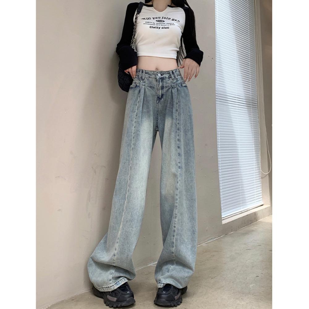 

Дизайнерские джинсы с драпировкой, высокой посадкой, женские, весенне-осенние, новый дизайнерский смысл, свободные, мопсы, широкие штанины 2XL