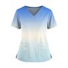 Women's Fashionable Printed V Neck Double Pocket Short Sleeved Shirt With Slit Hem Uniform And Worker Top