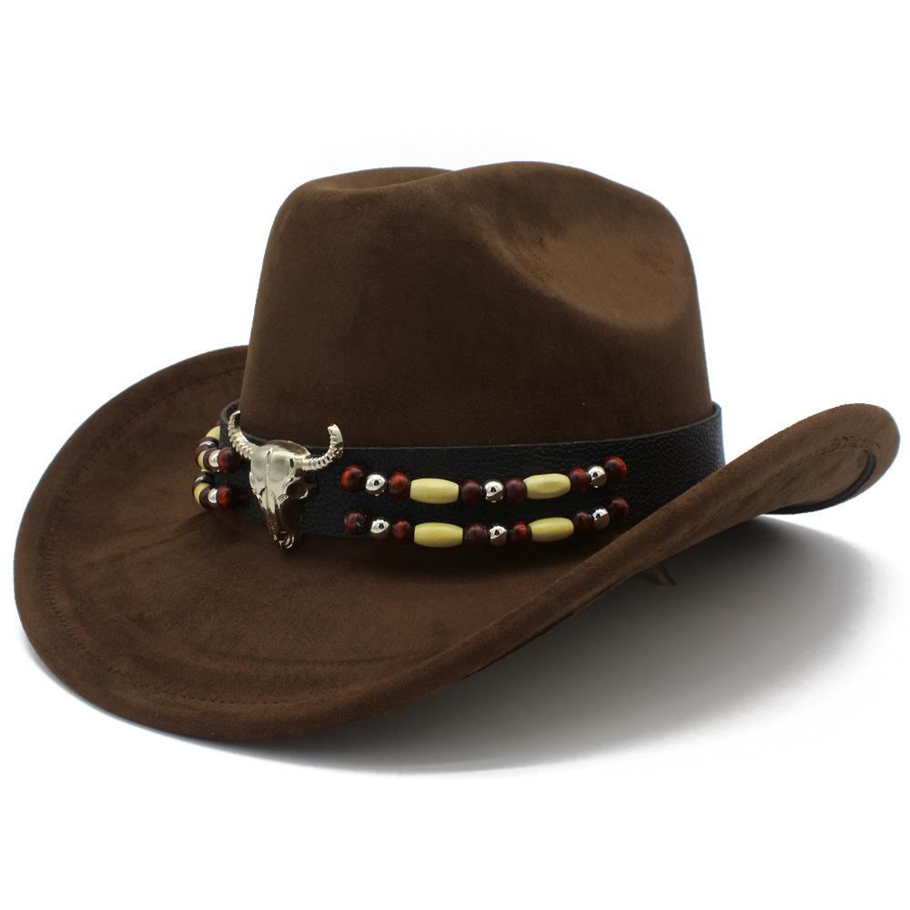 European and American Retro Ethnic Style Suede Top Hat Fashion Big Eaves Western Cowboy Hat Personalized Bull Head Tibetan Jazz Hat