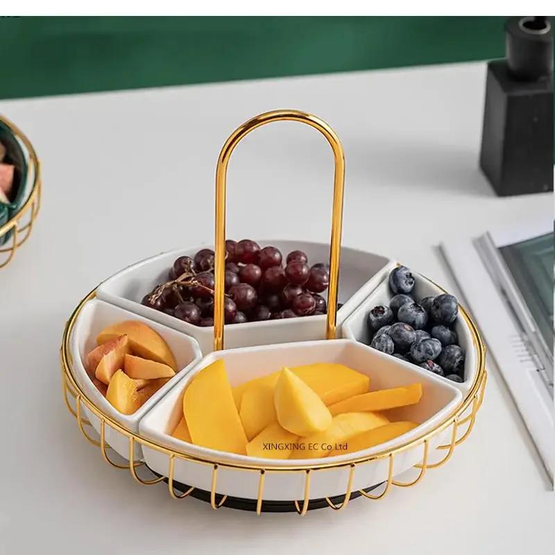Rotatable Ceramic Fruit Tray Household Dining Table Dry Living Room Coffee Assortment Snack