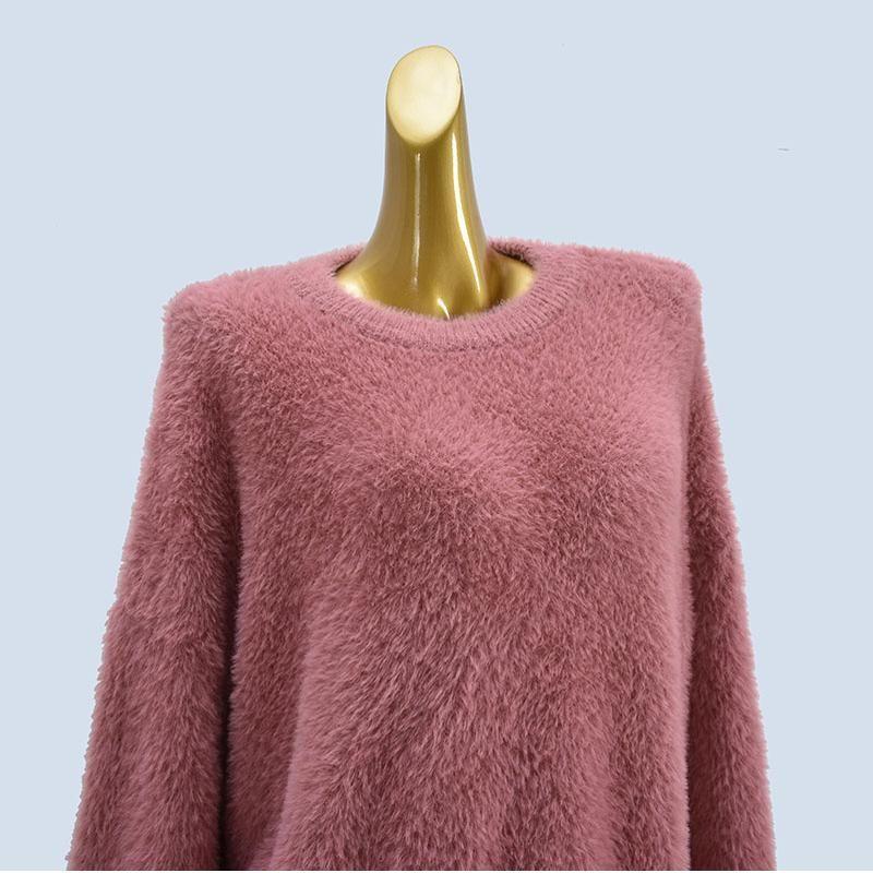 Large Design round Neck Loose and Lazy Style Autumn and Winter Imitation Mink Milk Huhu Soft Glutinous Tops Sweater Women's Knitted Coat