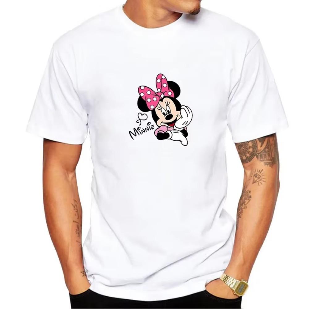 T Shirt For Men Mickey Minnie Mouse Co-Name 100% Cotton Streetwear Short Sleeve Tshirts Women Summer Clothing T-Shirt Tees Tops