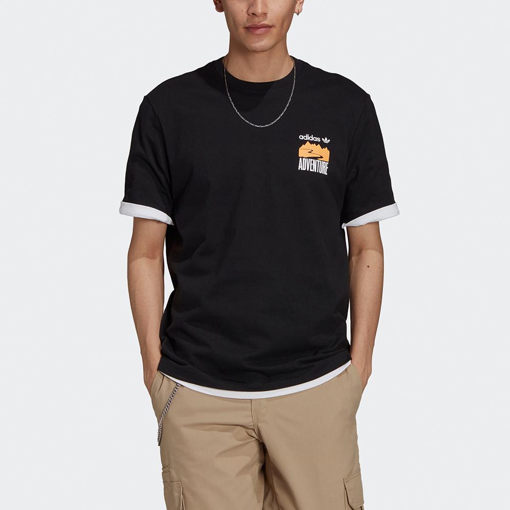 adidas Originals Trefoil Adv Mnt Back Tee Casual Printed Round Neck Short Sleeve T-Shirt Men Tops Black GN2367