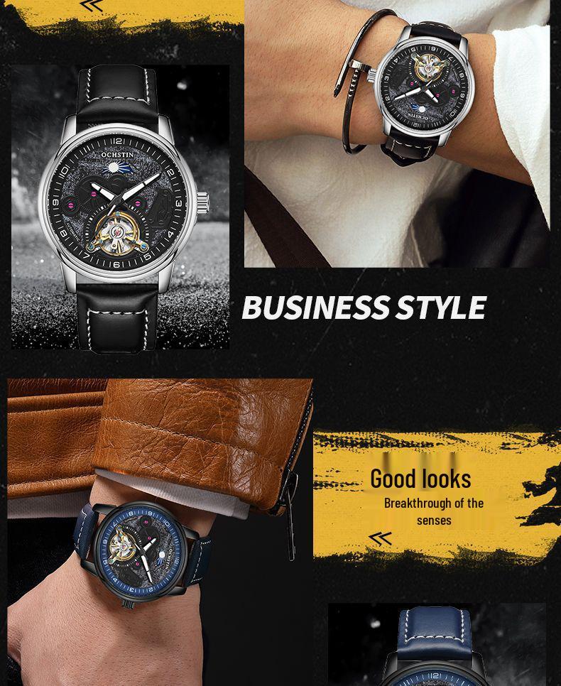 Swiss Tourbillon Men's Mechanical Watch, Large Dial, Automatic, Fashionable Leather Strap, High-End Feel