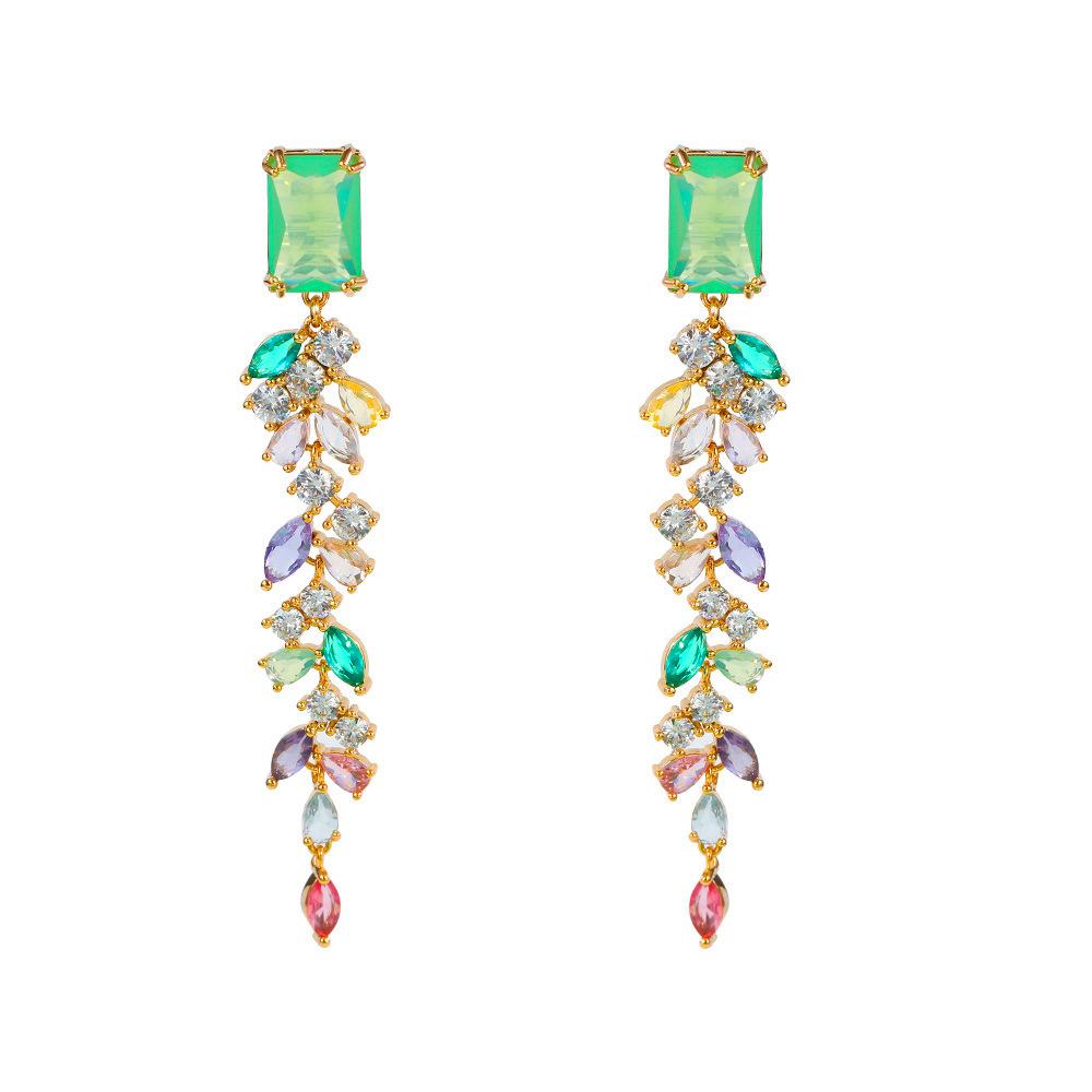 

Серьги-иглы Роскошные Серьги с Бриллиантами-Вспышками, Кисточками в Виде Пшеничных Колосьев, Атмосфера Французского Двора, Циркон, Длинные Листья, Ювелирные Изделия для Ушей