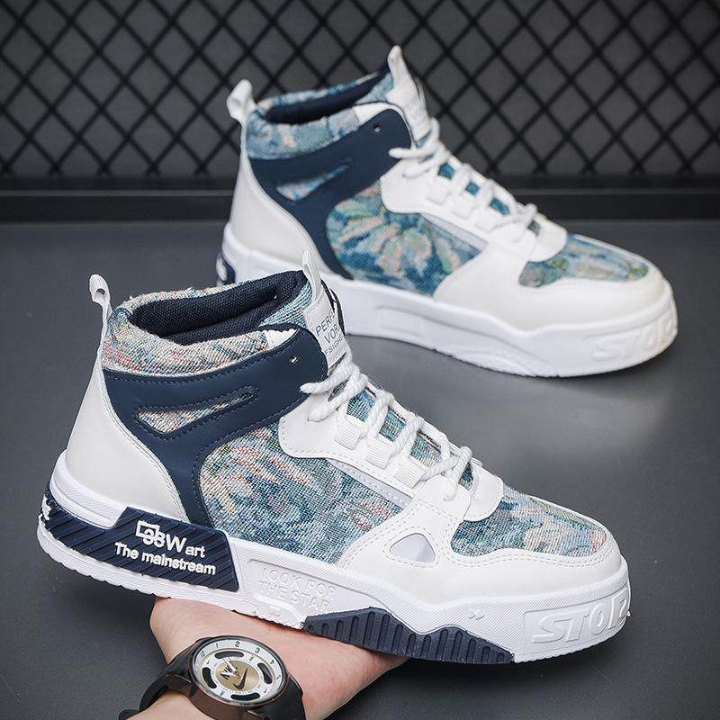 New Men's Shoes for Spring High Top Thick Soled Shoes for Men's Sports and Casual Shoes Fashionable Student Trendy Shoes