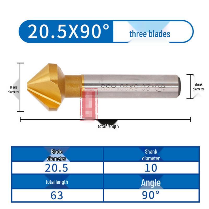 90° Titanium-Coated Chamfering Tool, Single/Three-Flute, 45° Countersink and Deburrer for Stainless Steel.