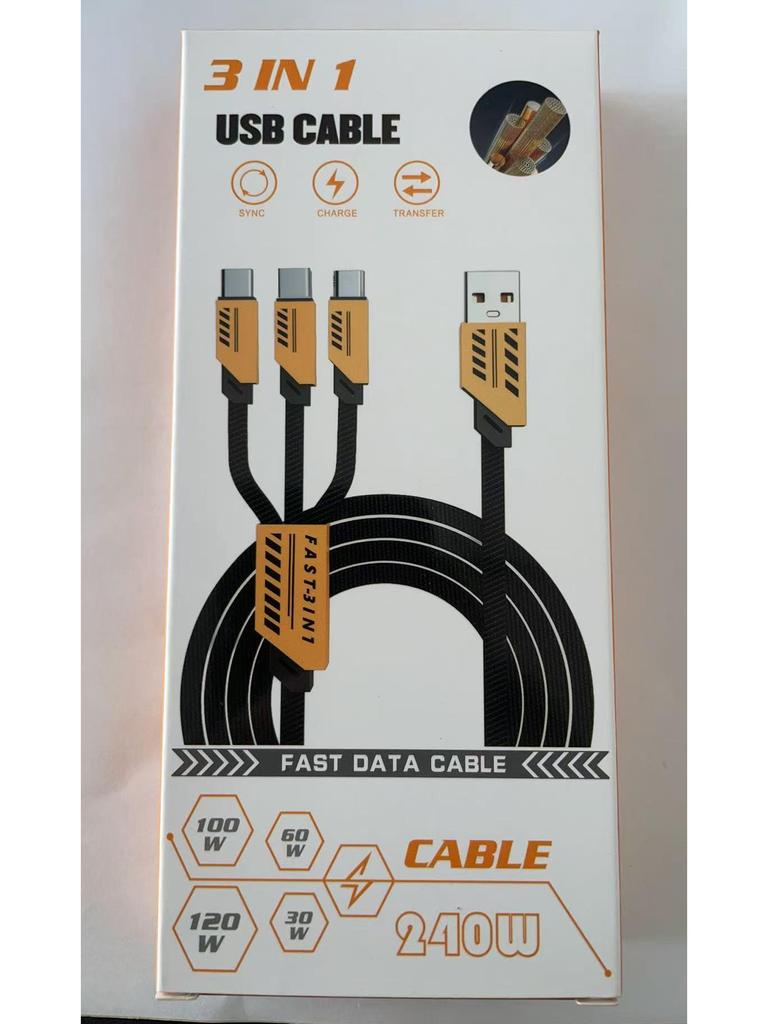 Three-in-One Braided Charging Cable for Apple, Huawei, and TYPE-C Devices - Super Fast Charging