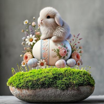 Osterhasen-Ei-Hofpfahl, Rasendekoration, 2D-Dekor, dekoratives Hasen-Gartenschild für