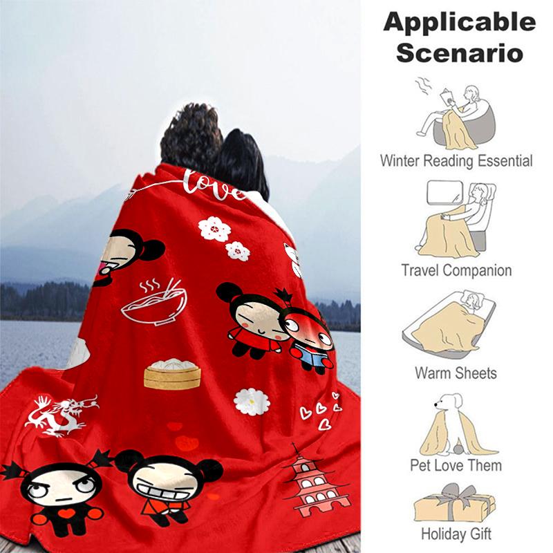 1pc Blanket Pucca1 Print Design, Lightweight Blanket for Sofa, Bed- Soft &Warm, Gift for All Seasons like Christmas, Halloween