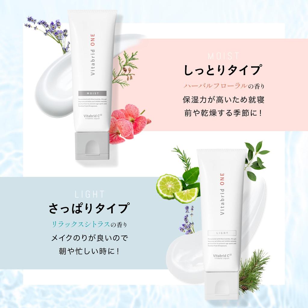 Vitabrid ONE of 20g (All-in-One Gel/Quasi-drug/Set 2, Each) Moisturizing, Anti-Blemish, Anti-Wrinkle (CICA/Niacinamide), Additive-Free
