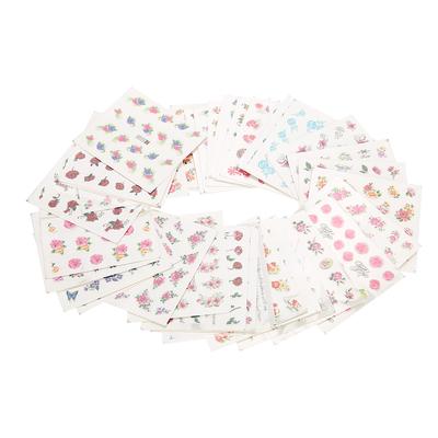 50 Feuilles Fleurs Mélangées Papillon Dessin Animé Nail Art Autocollant Transfert à l'Eau Décalcomanies DIY pour Ongles (BLE)