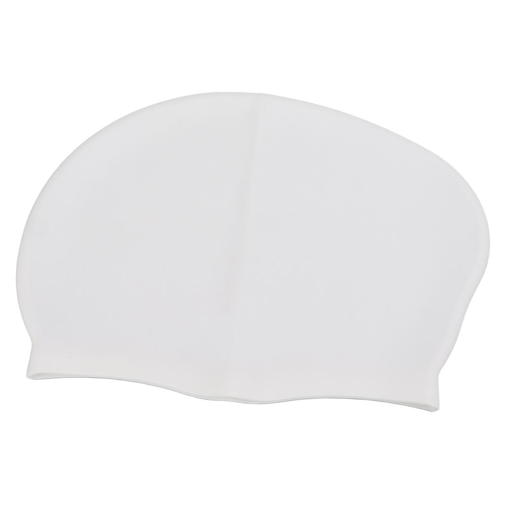 Swim Bathing Cap Silicone Waterproof Swimming Head Cover Professional with Ear Protection for Adult Long HairWhite