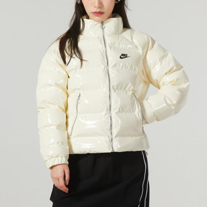 Nike Glänzende Baumwolljacke mit Stehkragen und Logo Damen Jacken Weiß FQ3575-113